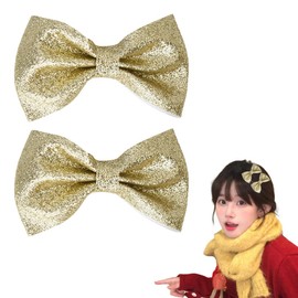 Glitter Christmas Bow Hair Clip Christmas Hair Accessories for Girls Christmas Hair Barrettes Sparkly Hair Bow Clips Christmas Clips for Hair Gold Hair Clip 2pcs Christmas Hairpin