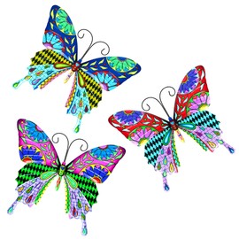 SUNNEKO 3 PCS Large Metal Butterfly Garden Ornaments Outdoor, Metal Wall Art Big Butterfly Decorations for Outside Garden Shed Fences Yard Decorations Wall Hanging