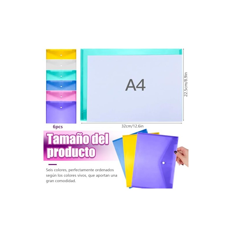 Carpeta de Plástico, A4 Sobres Folder Transparentes Plastico con Botón