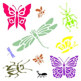 Insects & Bugs Stencil - 16.5 x 16.5cm (M) - Reusable Dragonflies Butterflies Bees Ants Wall Stencil Template