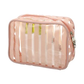 PATIKIL Clear Makeup Cosmetic Bag, 8"x5.7"x2.5" Transparent PVC Travel Toiletry Bag Waterproof Vinyl Organizer Makeup Pouch with Zipper for Women Men Airport Airline, Light Brown