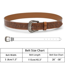 Vintage Western-Cowboy-Belt for Women Men - Carved Buckle PU Leather Waist Belts (for Waist 28"-39"), Brown-2, for 28"-39" waist