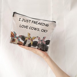 NEGIGA I Just Freaking Love Cows OK Farmhouse Cows with Bandanas Makeup Bag Cosmetic Bags with Zipper Pouch Travel Toiletry Case,Gifts for Cow Lovers Farm Girls