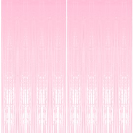 2 Pcs 3x6.6 ft Pink Party Background Decoration Fringe Streamers Tassel Curtain Wall Hanging, Pink Birthday Curtains Shooting Props, Window, Door Photo Background Supplies for Girls, Princess Party