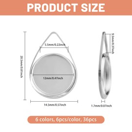 CHGCRAFT 24 Pcs 6 Colors 12mm Pendant Blank Brass Necklace Pendants Trays Teardrop Pendant Setting Accessory for Crafting DIY Photo Jewelry Making, Mixed Color, 0.8×0.57 inch