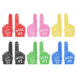 PATIKIL Mini Foam Fingers 5.1 Inch, 12 Pack We're #1 Cheerleading Foam Finger for Sports Fan Events Games Party Favors, Blue, Yellow, Green, Red, Back, Pink