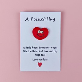 YOJO Pocket Hug Token, Pocket Hug Heart with Greeting Cards, Long Distance Relationship Friendship Gifts for Women Men (Red Heart)