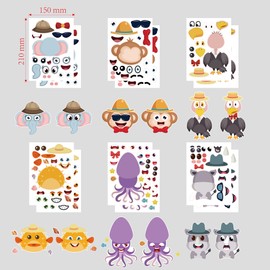 12 Sheets DIY Animal Make a Face Sticker, Make Your Own Stickers for Kids, Animal Stickers Zoo Elephant Lion Tiger Monkey etc Face Sticker Sheets Funny Stickers for Kids Birthday Party Favor