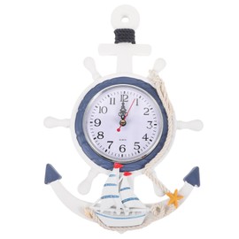 IMIKEYA Wall Clock Maritime Decoration Wooden Clock Bathroom Children's Room Wall Clock with Steering Wheel Ship Silent Decorative Clock Wall Art for Living Room Bedroom 34 x 23 cm