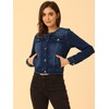 Allegra K Women's Denim Jacket Button Down Collarless Long Sleeve