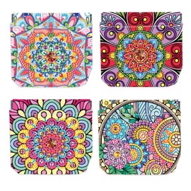 Tontut 4 Pack Mandala Diamond Painting Purse, Special Shape Diamond Art, Double Sided Spot Diamond Painting Kit, Handmade Arts and Crafts Gadget Organizer Women