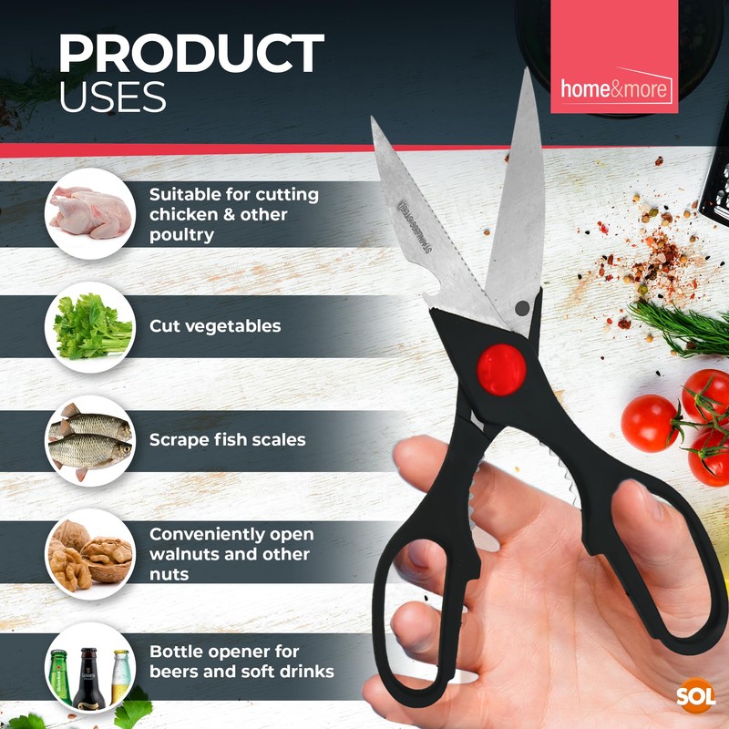 SOL 4-in-1 Multifunctional Kitchen Scissors with Nut Cracker, Bottle Opener,