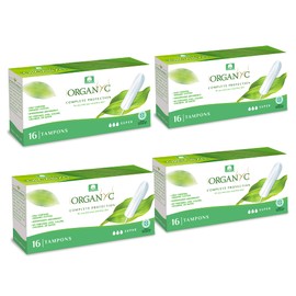Organ(y)c 100% Certified Organic Cotton Tampons for Heavy Days - 4 Packs of 16 (Total 64 Pieces)
