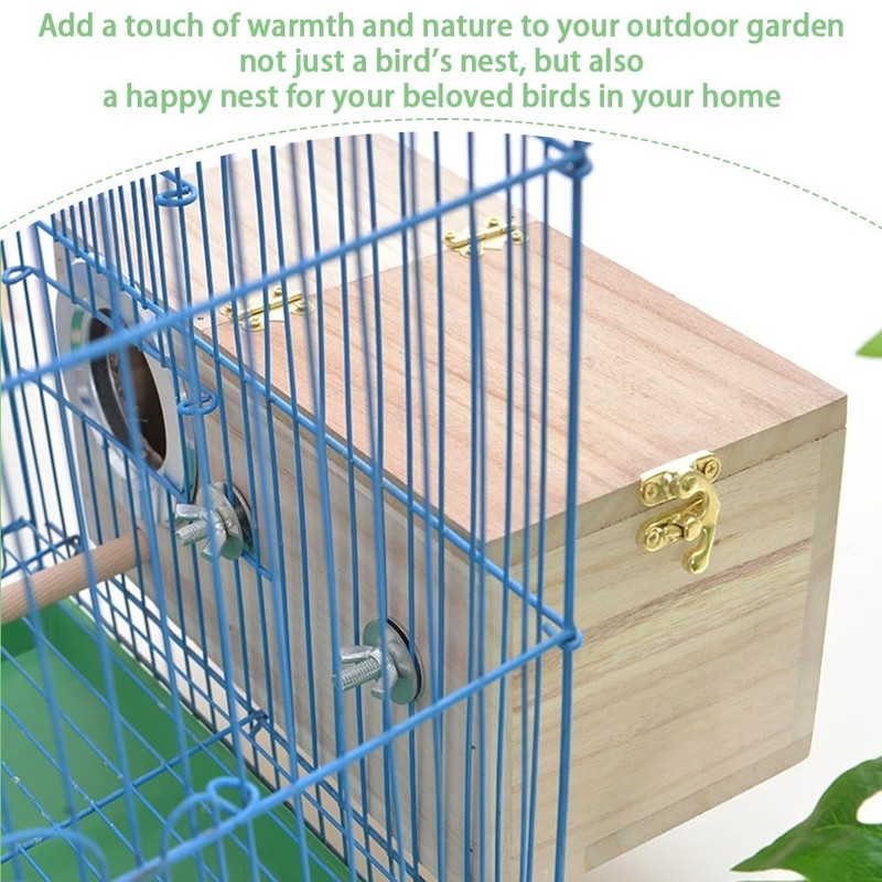 Natural Wood Parakeet Nesting Box Bird Breeding House with Detachable