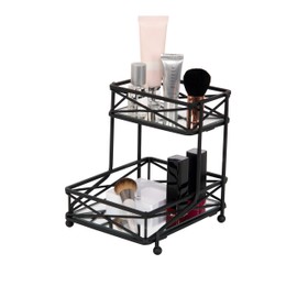 Home Details Matte Black, Cosmetic Organizer, Bathroom, Jewelry, Perfume Storage, Stylish Decor 2 Tier Sleek Vanity Tower