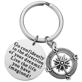iWenSheng Inspirational Keychain Gifts - Go confidently in the direction of your dreams Live the life you have imagined Compass Jewelry Graduation Birthday Gift