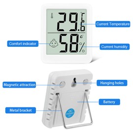 Flintronic Mini LCD Thermometer, Digital Indoor Hygrometer, Hygrometer, Wireless Humidity Meter for Baby Room, Living Room, Office, Greenhouse (White)