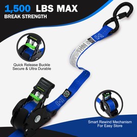 Retractable Ratchet Straps(4PK 1.0INX12FT) - 1,500lb Break Strength, Ratchet Straps Heavy Duty with Rubber Coated Handle, Perfect Auto Ratchet Straps for Motorcycle,Trucks (Blue)