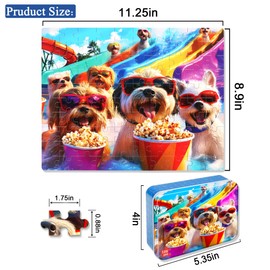 LELEMON Funny Puppy Puzzles for Kids Ages 4-8,100 Pieces Fun at The Amusement Park Dog Jigsaw Puzzles in a Metal Box,Fun Animal Pet Learning Educational Toys for Boys Girls