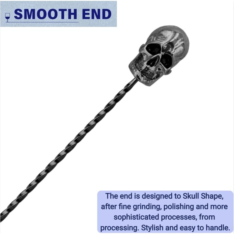 Homestia 12-Inch Stainless Steel Cocktail Spoon with Skull Handle -
