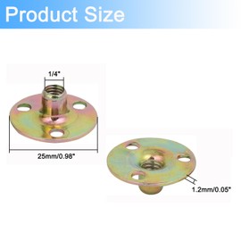 Tayffency 12Pcs 1/4"-20 Brad Hole Tee Nut Zinc Plated Carbon Steel 3-Hole Round Base Screw-in T-Nuts Furniture Hardware Flange Insert Female Thread for Wood Furniture