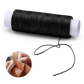 KAQRHFT 0.55 mm 54 Yards Leather Thread for Sewing, Round Waxed Thread for Stitching, Bookbinding, Bracelet, Braiding (Black)