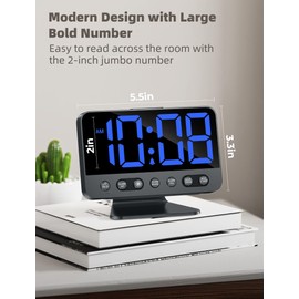 Odokee Digital Alarm Clocks for Bedrooms: Large Bold Number 5 Brightness Dimmer - Easy to Read Across The Room - 5 Alarm Sound 8 Night Light - Black