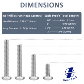 QISHENG 100 PCS #8-32X1-3/4(1.75 inch) Stainless Steel Phillips Pan Head Machine Screws,DIY,Repair,Install Furniture and Electrical Appliances Screws,Stainless Steel 18-8 A2(304) Screw