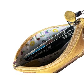 Callum Highland Cow & Robin RFID Leather Coin & Card Purse - Mala Leather (Yellow)