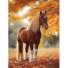 SKRYUIE 5D Animal Diamond Painting Kit - DIY Diamond Art Horse Maple Leaf, Full Round Drill - Crystal Embroidery Cross Stitch - Adult Craft for Wall & Office Decor - 30x40 cm （12x16in)
