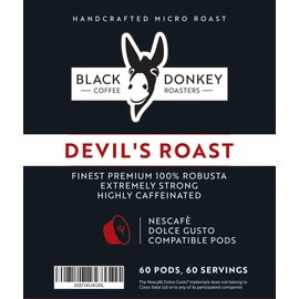 DEVIL'S ROAST | Extra-Strong Highly Caffeinated Bold Coffee | 60 Pods Compatible with Dolce Gusto®* machines | Robusta Coffee by Black Donkey Coffee Roasters