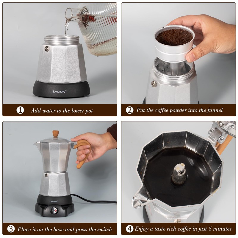 LAOION Cafeteras Electricas Modernas,6 Cup Portable Espresso Maker,300ml Moka Pot