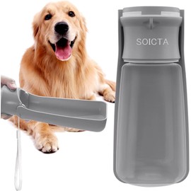 Botella de agua con canal de agua para animales, Bebedero de perro (gris)