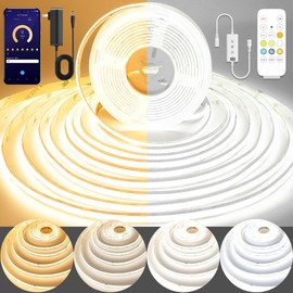 Pandery COB LED Strip Light,CCT Dimmable Strips Light,2700K-6500K,24ft/7.5m,8mm Wide,CRI90+ 24V LED Strips Kit with Bluetooth APP Control/Music Mode,for Bedroom,Kitchen,DIY Lighting