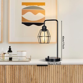 YEHKHEY Industrial Dimmable Table Lamps, Modern Black Bedside Lamp with USB A+C & 2 AC Outlet Charging Ports, Farmhouse Lamp with Metal Cage Shade for Bedroom, Office, Living Room, Bulb Included