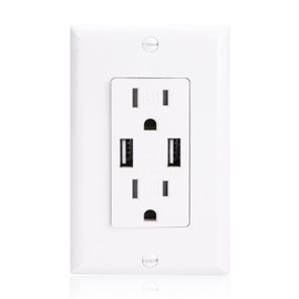 Baomain 15A Tamper-Resistant USB Outlet with 4.8A Charger – 2 USB Type A Ports & 2 AC Receptacles, UL&CUL Listed, Includes White Wall Plates