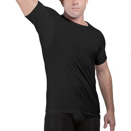 Ejis Sweatproof Undershirt Mens Cotton Crew w Sweat Pads, Silver Treated to Fight Embarrassing Body Odor & Armpit Stains, Aluminum Free Alternative to Antiperspirant, Regular Fit (XXX-Large, Black)