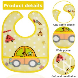 Baby Bib Set of 2 EVA with Crumb Catcher Washable Velcro Fastening