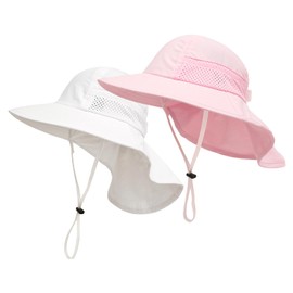 SEYUFN Baby Sun Hat Girls Boys Neck Cap Child Protection Bucket Hats Breathable Baby Girl Beach Hat Toddler Summer Hat, C-pink&c-white, 6-24 months