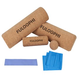 FULOOPHI Balance Board, Premium Cork 4-in-1 Foot & Ankle Strengthener Kit, Balance Trainer with Massage Roller & Ball, Resistance Bands for Enhance Mobility, Improve Foot Function, Prevent Falls