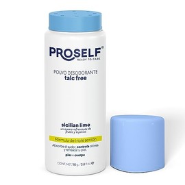 PROSELF Polvo Desodorante para Pies y Cuerpo - Natural y Libre de Talc -, Mantiene tu cuerpo seco sin mal olor - Delicioso Aroma a Lima Siciliana - Antibacterial - 110 g
