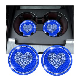 Kewucn 2 PCS Bling Car Cup Coaster, 2.75 Inch Heart Rhinestone Holder Insert Coaster, Anti-Slip Waterproof Crystal Auto Cup Mat, Universal Vehicle Accessories for Women Girls (Royal Blue)