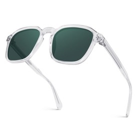 KISDATE OPTICS Extraordinary Acetate Polarized Sunglasses Men Women Anti-Oil Pollution/Anti-Corrosion/Scratch Resistant Lens, Crystal Grey Frame&green Lens, Medium