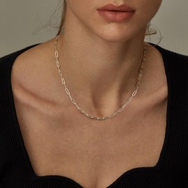 Hadoken Sterling Silver Paperclip Chain Necklace for Women, 22 Inch Sterling Silver Chain Paperclip Chain Necklace for Women 3mm Link Silver Chain Necklace for Women Sterling Silver Necklace