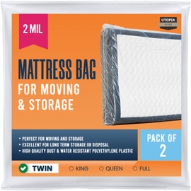 Utopia Home Twin Size Mattress Cover for Moving (2 Pack), 2 Mil Thick Plastic Mattress Bag for Disposal, Mattress Encasement Fits Mattresses up to 14 Inches, Mattress Bags for Moving