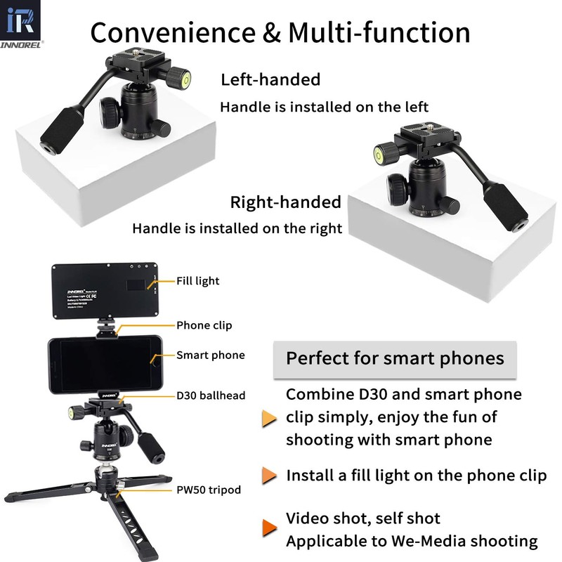 INNOREL D30 Tripod Ball Head with Handle, 360° Panoramic Ballhead