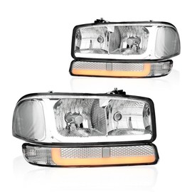 DimFlux LED DRL Headlight Headlights Assembly Kit Compatible with 1999-2007 GMC Sierra/1999-2006 GMC Yukon, Fits 2007 Classic Models ONLY Headlight Replacement Headlamp Chrome Housing Clear Reflector