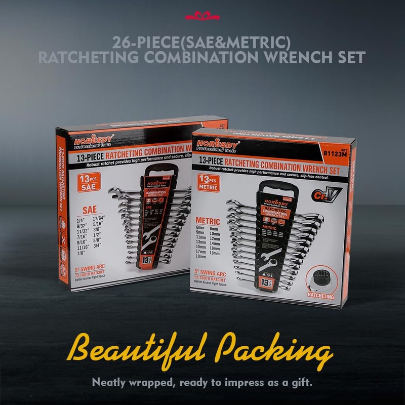 HORUSDY 26-Piece Ratcheting Wrench Set | Metric and SAE |