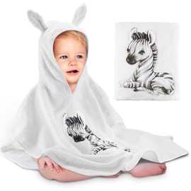 Yosemy Hooded Towel Baby Towel Hood 100% Cotton Bath Poncho Children Oeko Tex Baby Towel with Hood Soft & Super Absorbent 0-3 Years Zebras