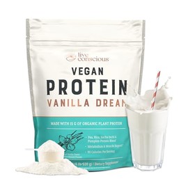 Live Conscious Proteína de guisante vegana en polvo, sabor Vanilla Dream, mezcla de proteínas veganas de origen vegetal, guisante, arroz integral,... 
